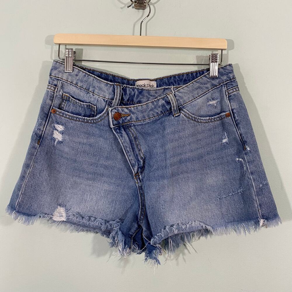 Sneak Peek Light Blue Distressed Denim Shorts